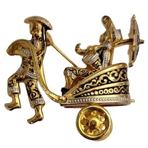 Toledoware, Damascene Style Articulated Wheels Rickshaw Carriage Brooch Pin M844